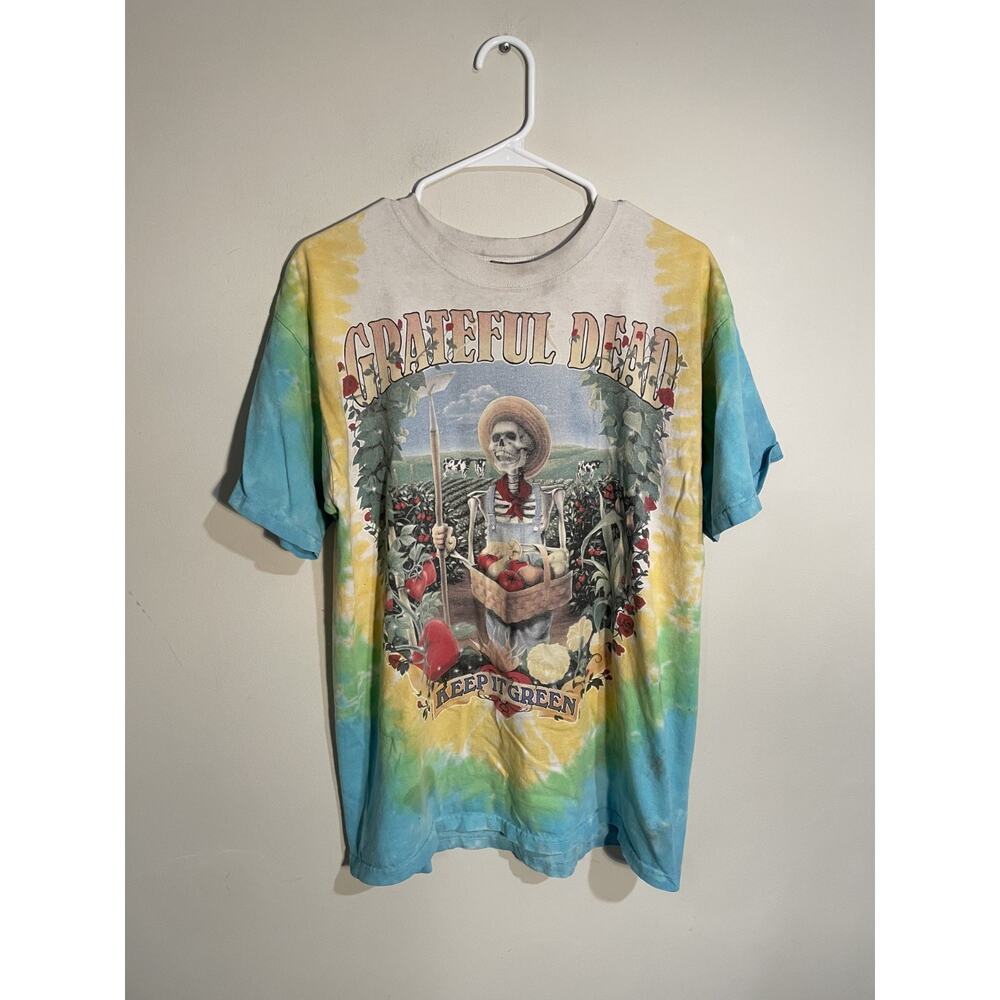 Vintage‎ Grateful Dead Liquid Blue Shirt Mens Large Blue Tie Dye Keep It Green